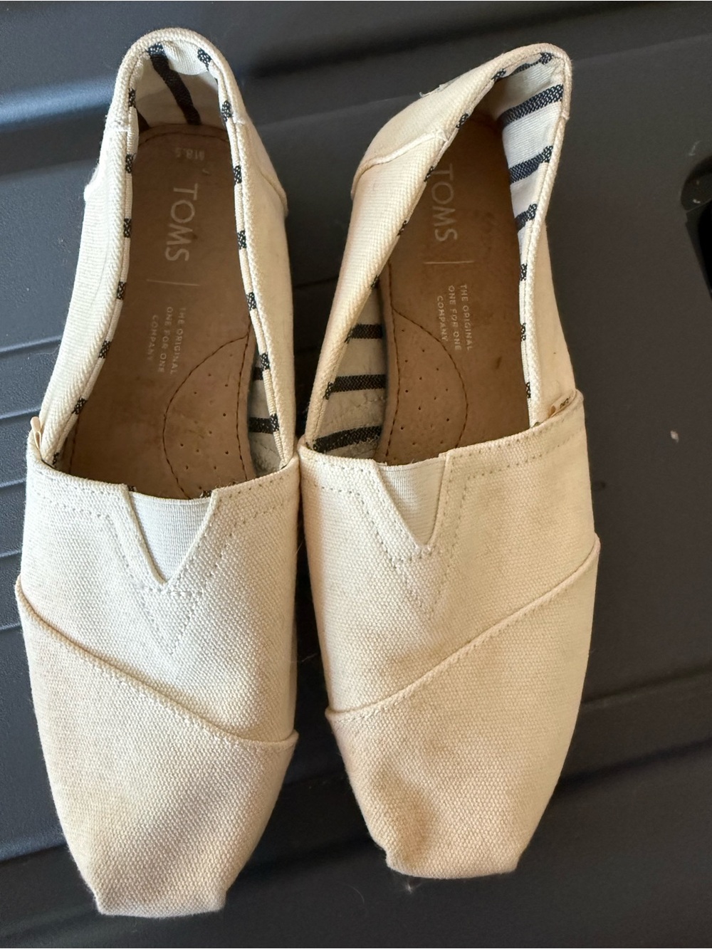 TOMS Canvas Slip-On Moccasins in Light Beige